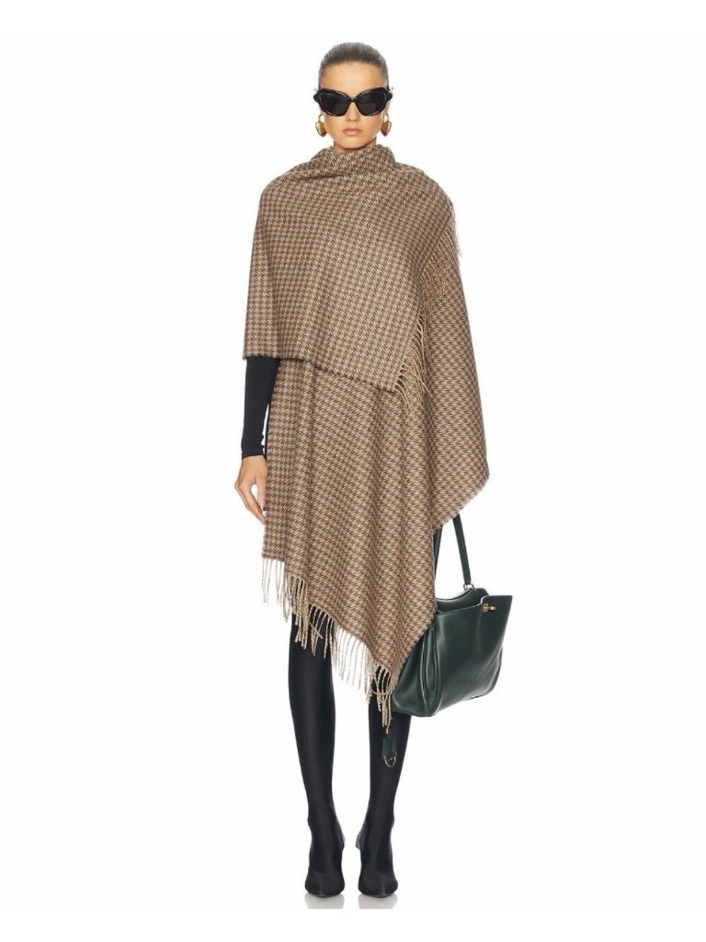 NWT Balenciaga Scarf Wool Brown Houndstooth Fringed 100% Authentic Shawl